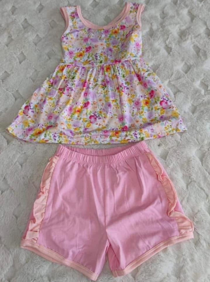 RTS - Rose Floral Girl Shorts Set 2T