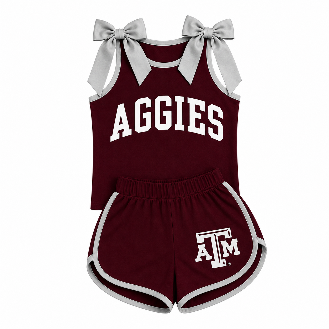 A&M Maroon & White Game Day Bow Athletic Set (SHIPS SEP)
