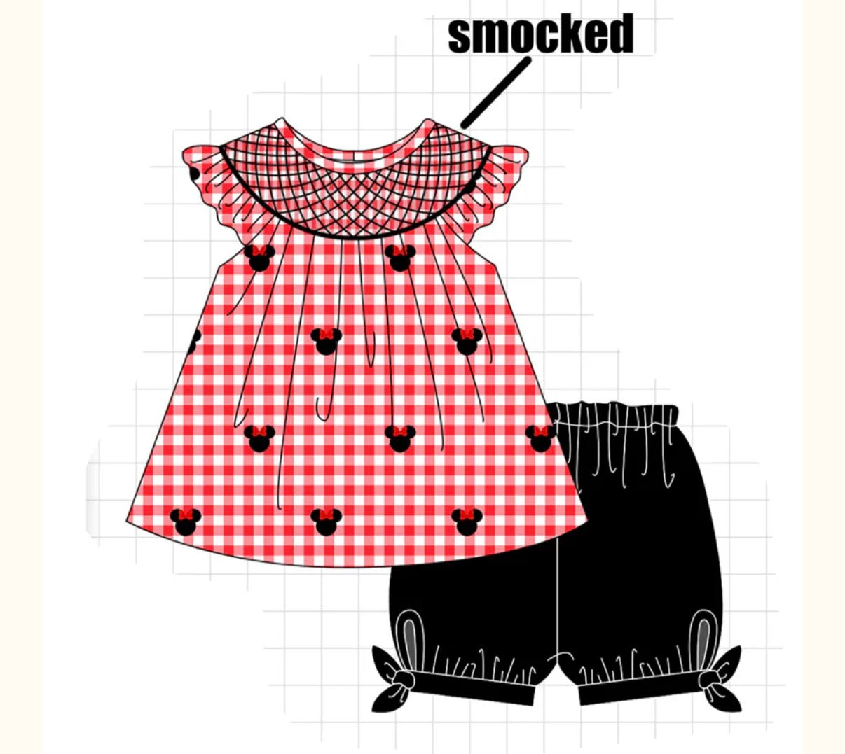 RTS - Smocked Gingham Mouse Girl Set