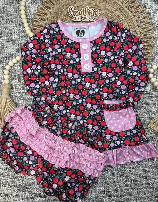 RTS - Red Floral Mommy & Me Jammies