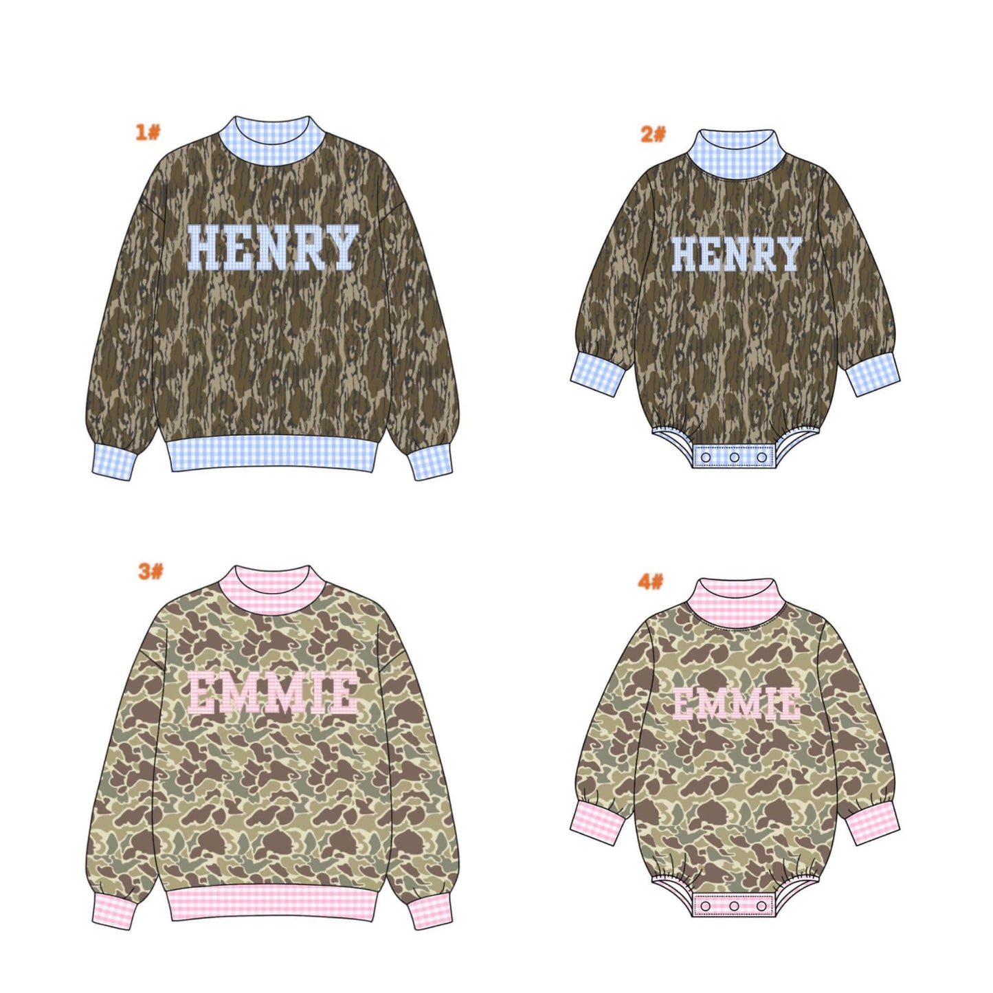 Personalized Camo Gingham Mock Neck Bubble Sweatshirt (ETA November)
