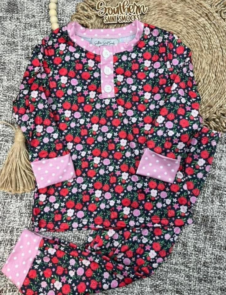RTS - Red Floral Mommy & Me Jammies