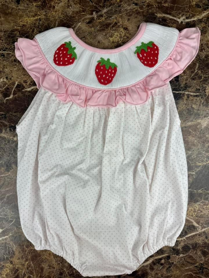 RTS - Strawberry Smocked Bubble 2T