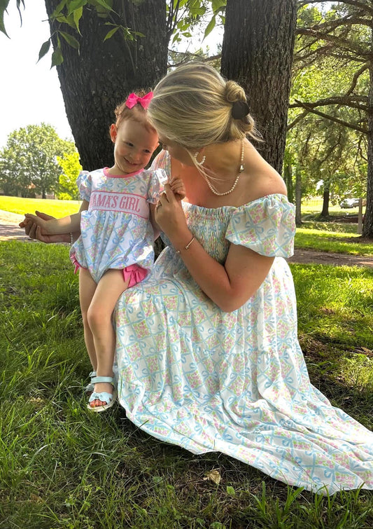 RTS - Peonies & Bows Smocked Mama’s Girl