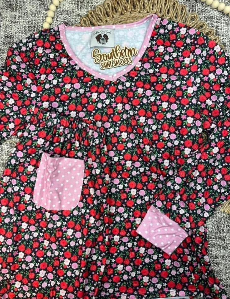 RTS - Red Floral Mommy & Me Jammies