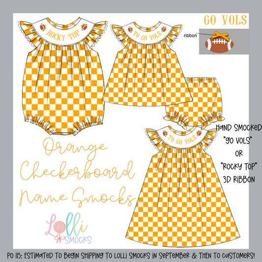PRESALE —Orange Checkerboard Name Smocks (ETA Sep)