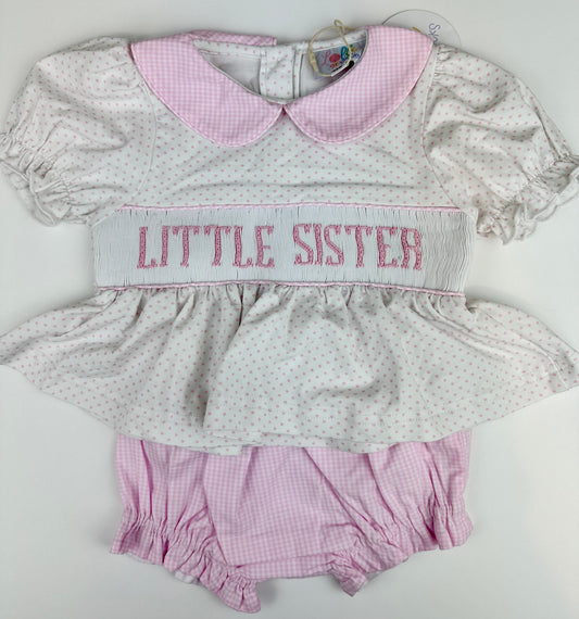 RTS - Pink Bitty Dot Smocked “Little Sister”