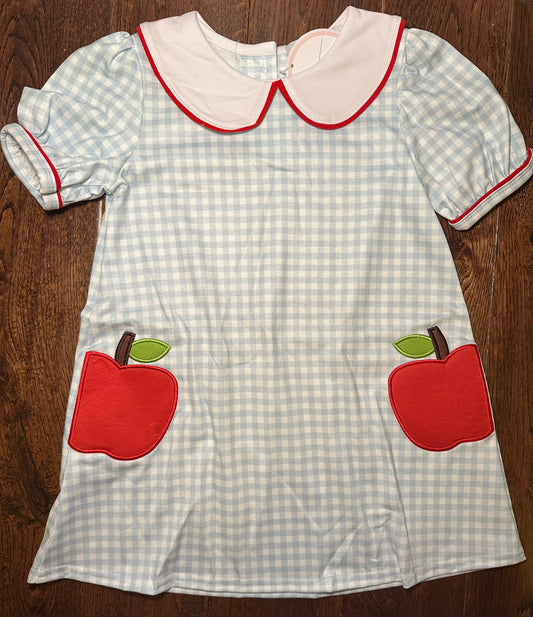 RTS BTS Girl’s Blue Gingham Apple Dress