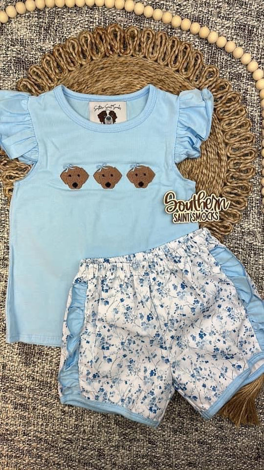 RTS - Blue Puppy Knit Girl Set