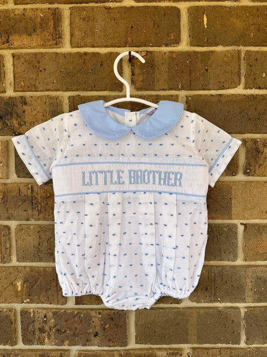 RTS - Blue Swiss Dot Smocked “Little Brother”