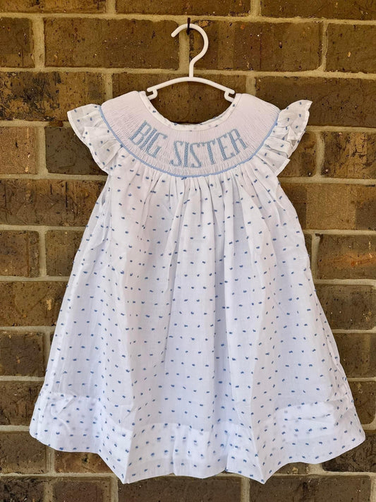 RTS - Blue Swiss Dot Smocked “Big Sister”