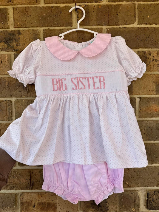 RTS - Pink Bitty Dot Smocked “Big Sister”